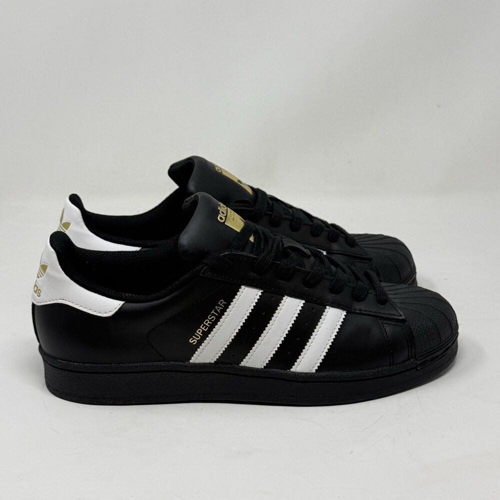 adidas Superstar Originals Sneakers Mens 8.5 Black White Gold Leather Skate Shoe